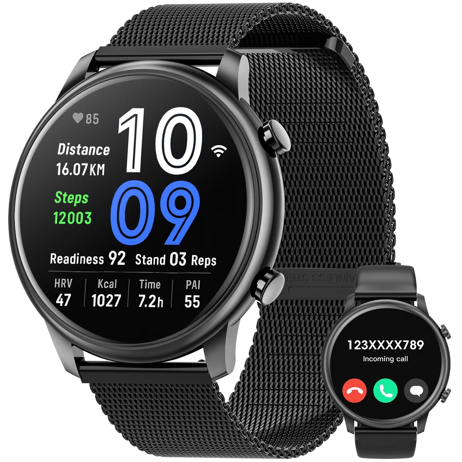 Smartwatch Fits for Android and Iphone, 1.39-Inch Fitness Tracker with Bluetooth (Answer/Make Calls) for Men and Women, Alloy Black