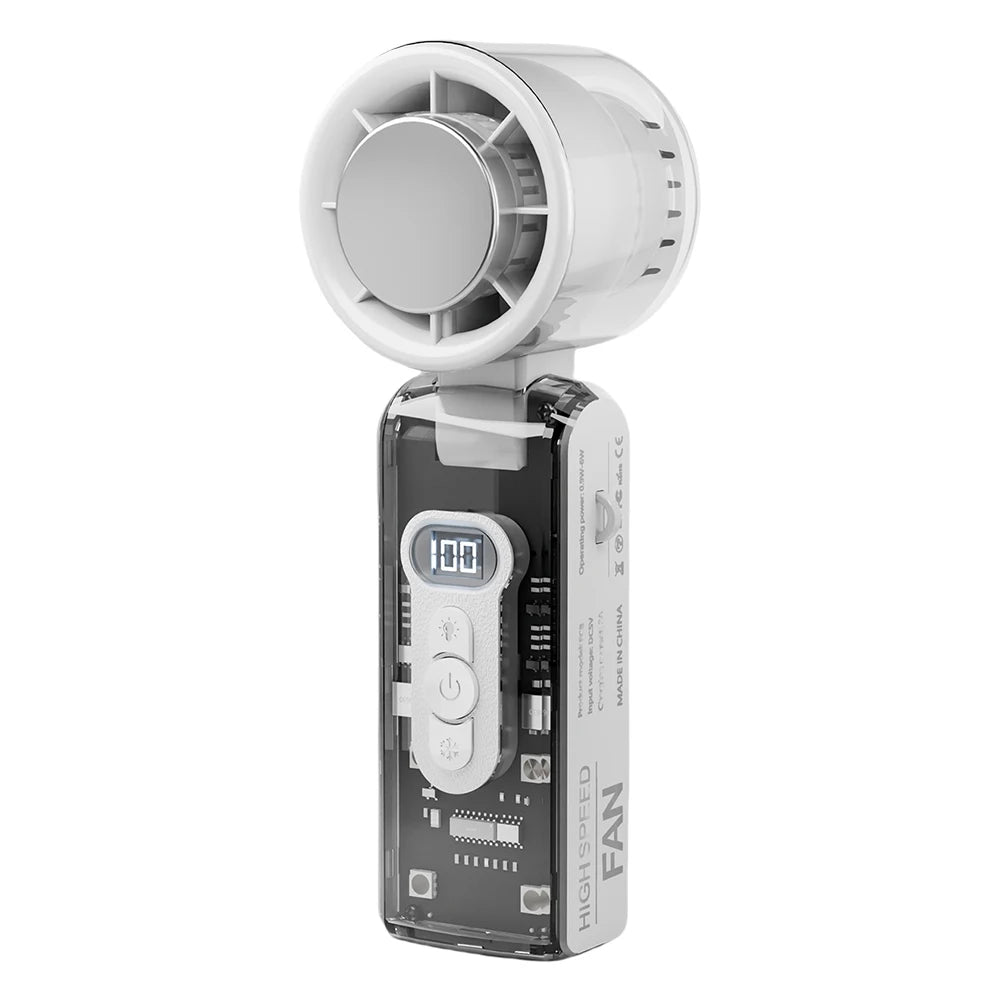 High Speed Turbo Fan with LED Light 100 Speeds Portable Handheld Fan Rechargeable Foldable Personal Cooling Fan for Home Office