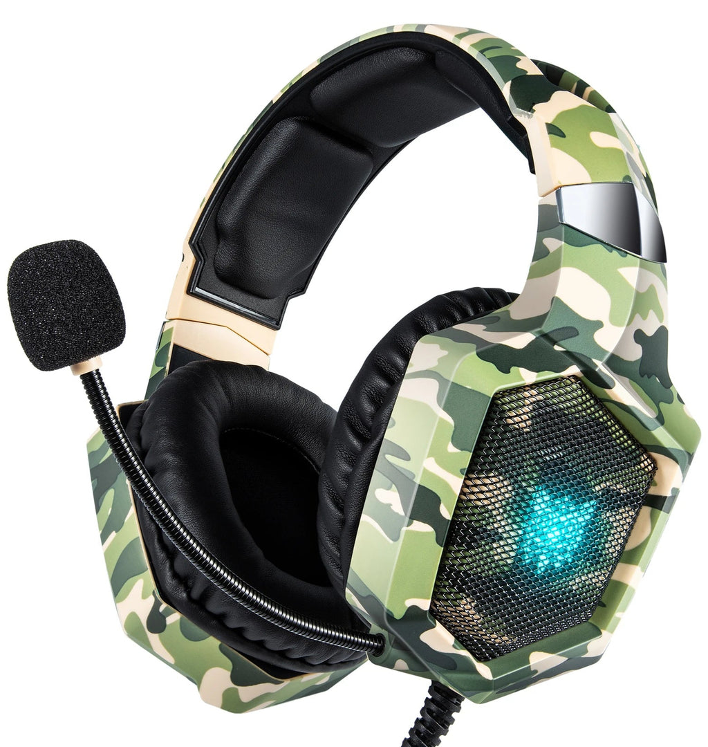 K8 Gaming Headphones with Flexible HD Mic RGB Light Surround Sound Over-Ear Wired Headset Gamer for PC Gaming Xbox