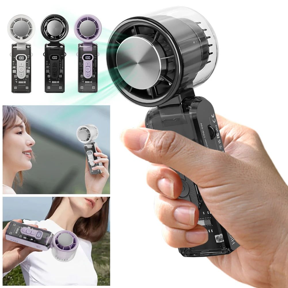 High Speed Turbo Fan with LED Light 100 Speeds Portable Handheld Fan Rechargeable Foldable Personal Cooling Fan for Home Office