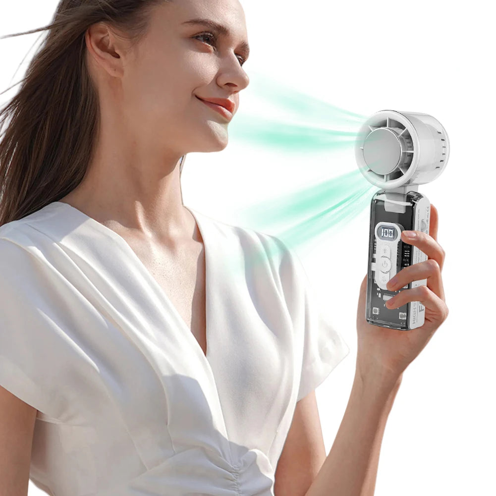 High Speed Turbo Fan with LED Light 100 Speeds Portable Handheld Fan Rechargeable Foldable Personal Cooling Fan for Home Office